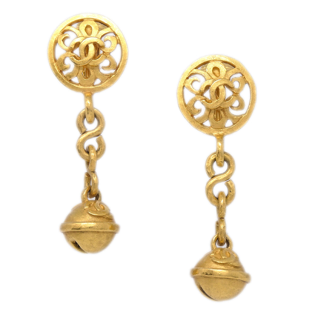 Top Quality Chanel Bell Dangle Earrings Clip-On Gold 95P