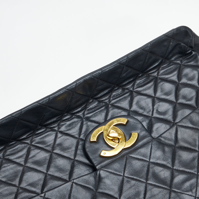 Top Quality Chanel Deca Flap Shoulder Bag Black Lambskin Ladies