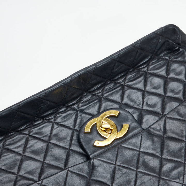 Top Quality Chanel Deca Flap Shoulder Bag Black Lambskin Ladies