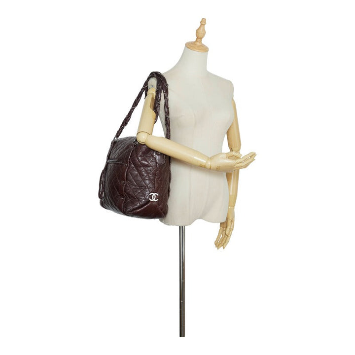 Top Quality Chanel Cocomark  Line Chain Shoulder Bag s Bag Brown Silver Leather Ladies CHANEL