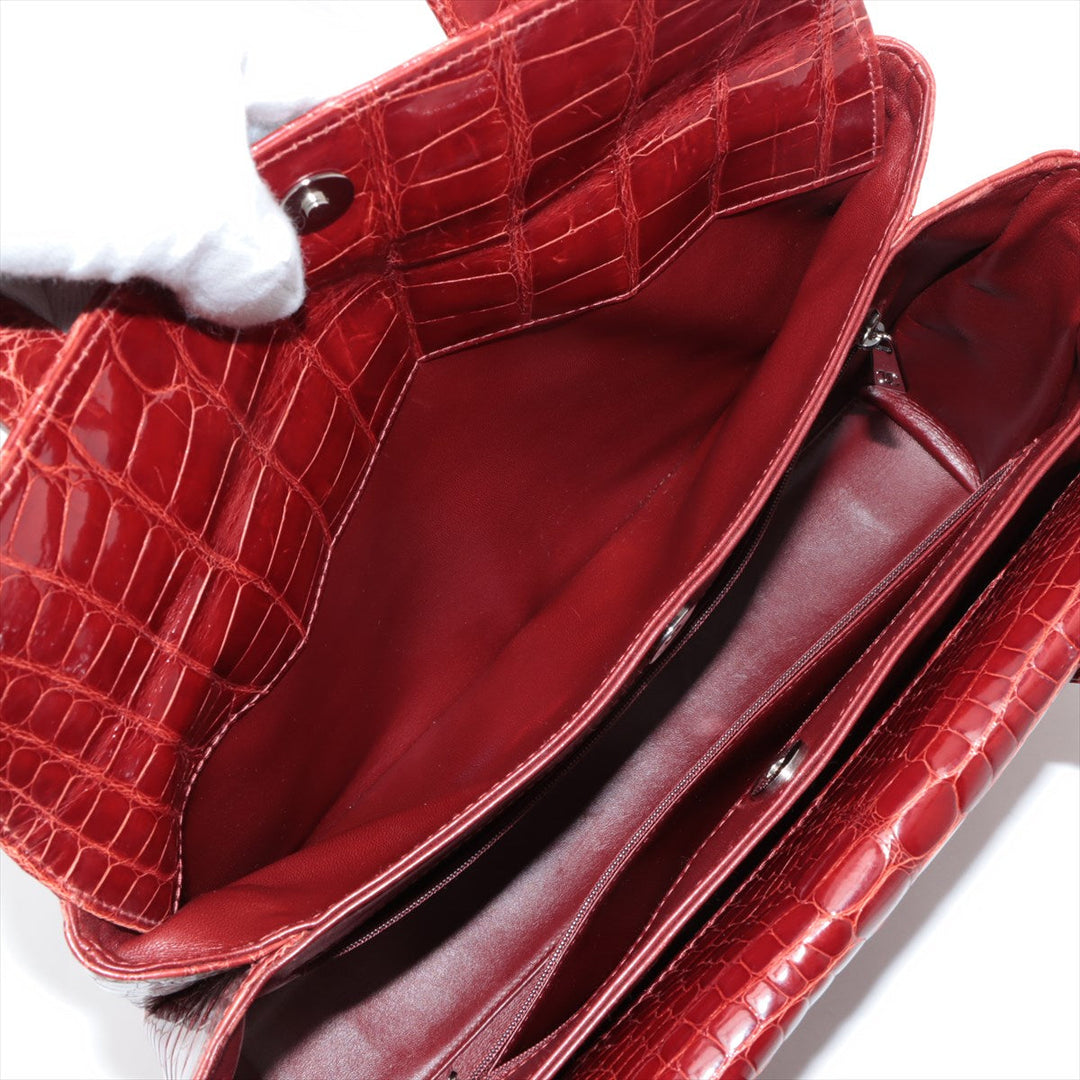 Top Quality Chanel Coco Crocodile Tote Bag Red Silver G  9th