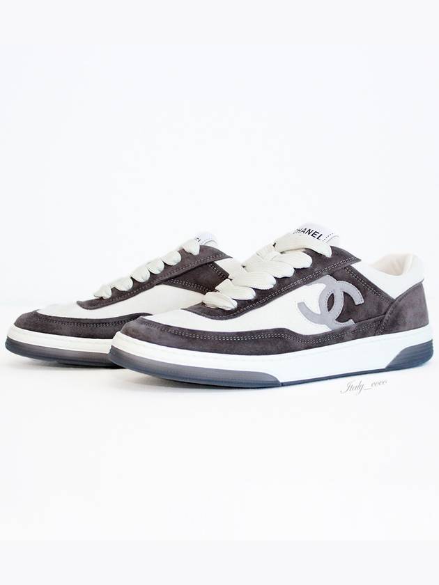 CC Logo Suede Kidskin Low Top Sneakers Black Chanel
