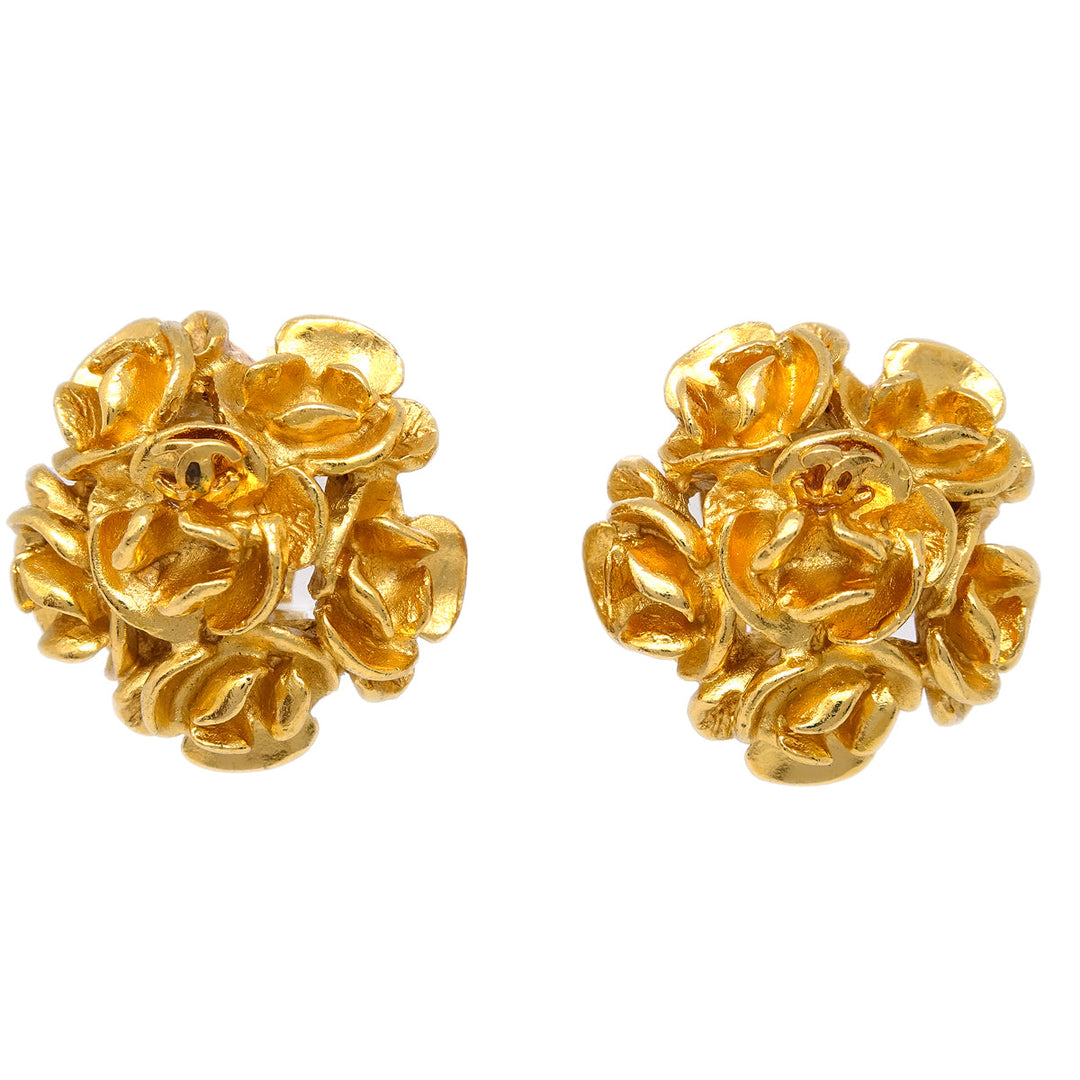 Top Quality Chanel Flower Earrings Clip-On Gold 99P