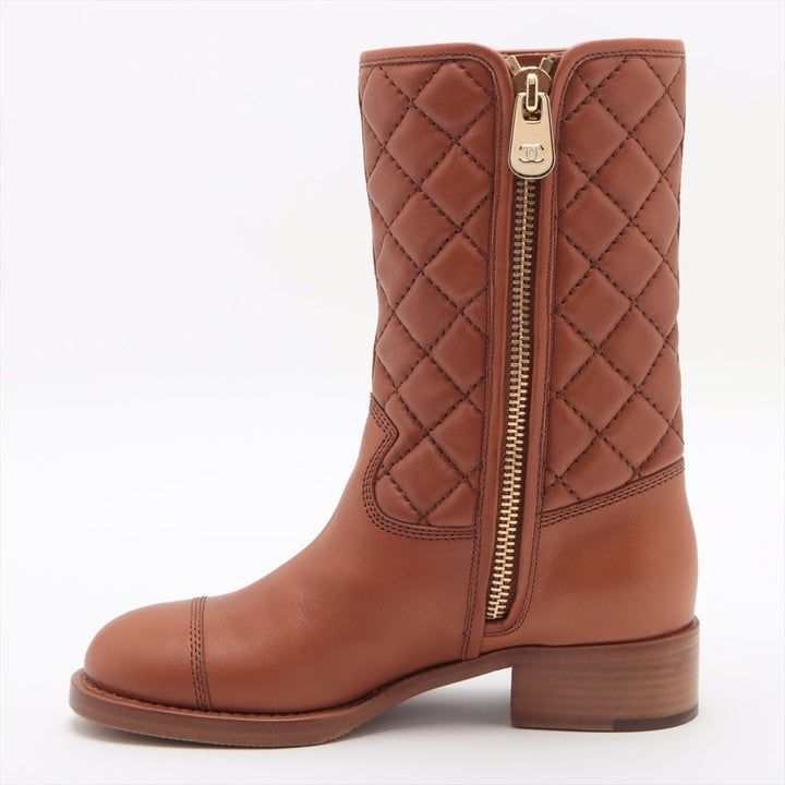 Top Quality Chanel Coco Leather Short Boots 36C  Brown G36707 Matrasse Side Zip Box  Bag