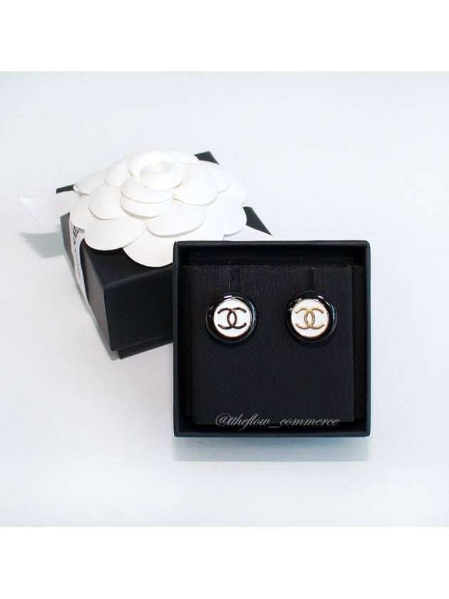 CC Logo Stud Earrings Black White Chanel