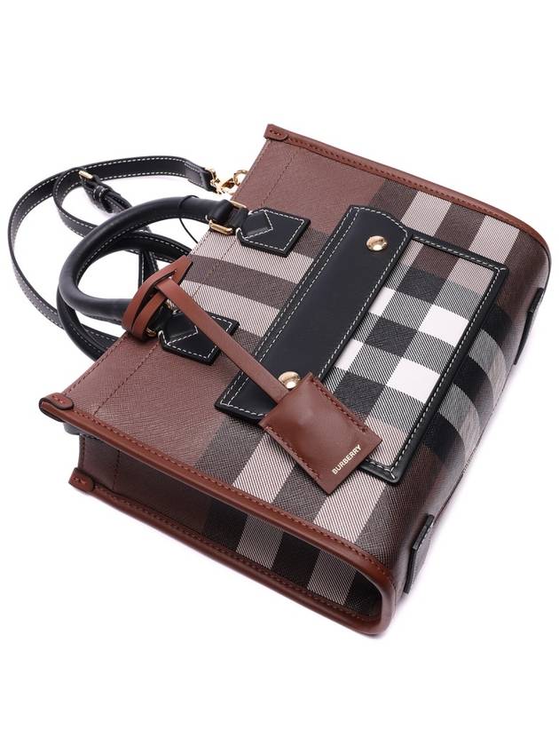 Burberry Checked Freya Leather Mini Tote Bag Brown