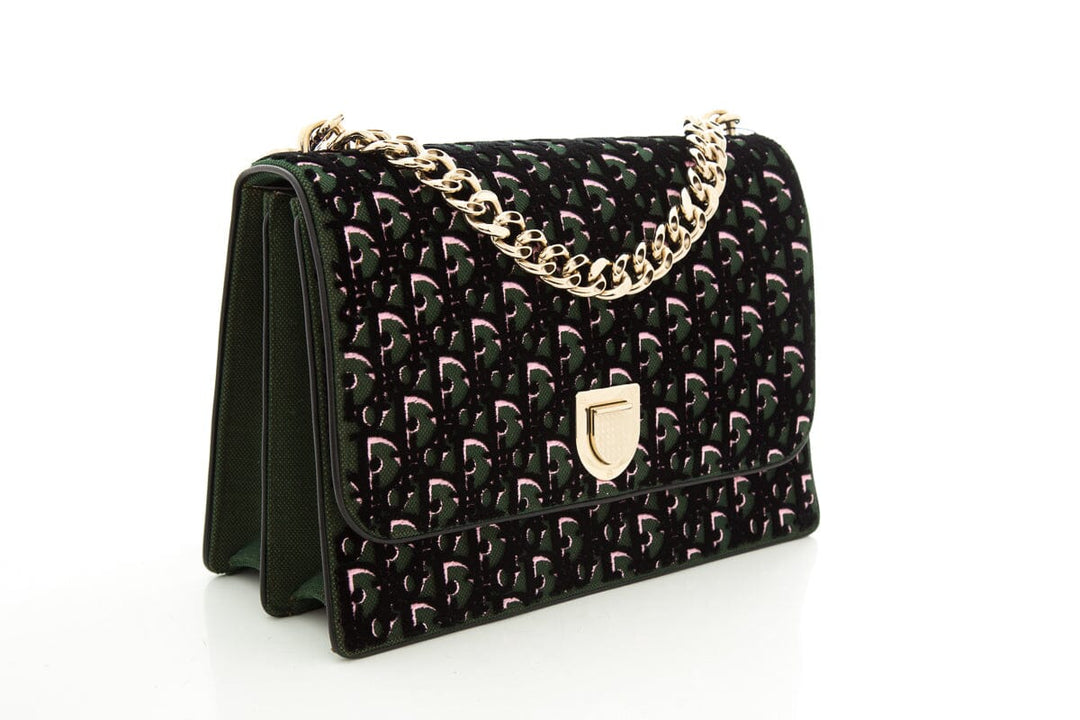 Top quality Diorama Green & Pink Velvet Oblique Handbag