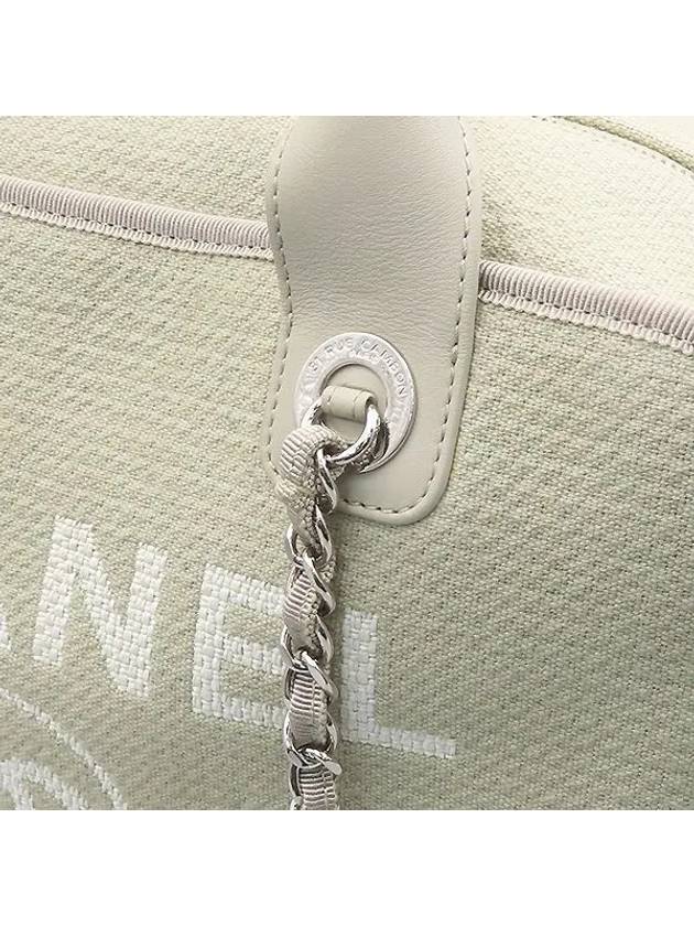 A92750 31 RUE CAMBON PARIS gray canvas CC logo Deauville bowling tote bag chain strap Chanel