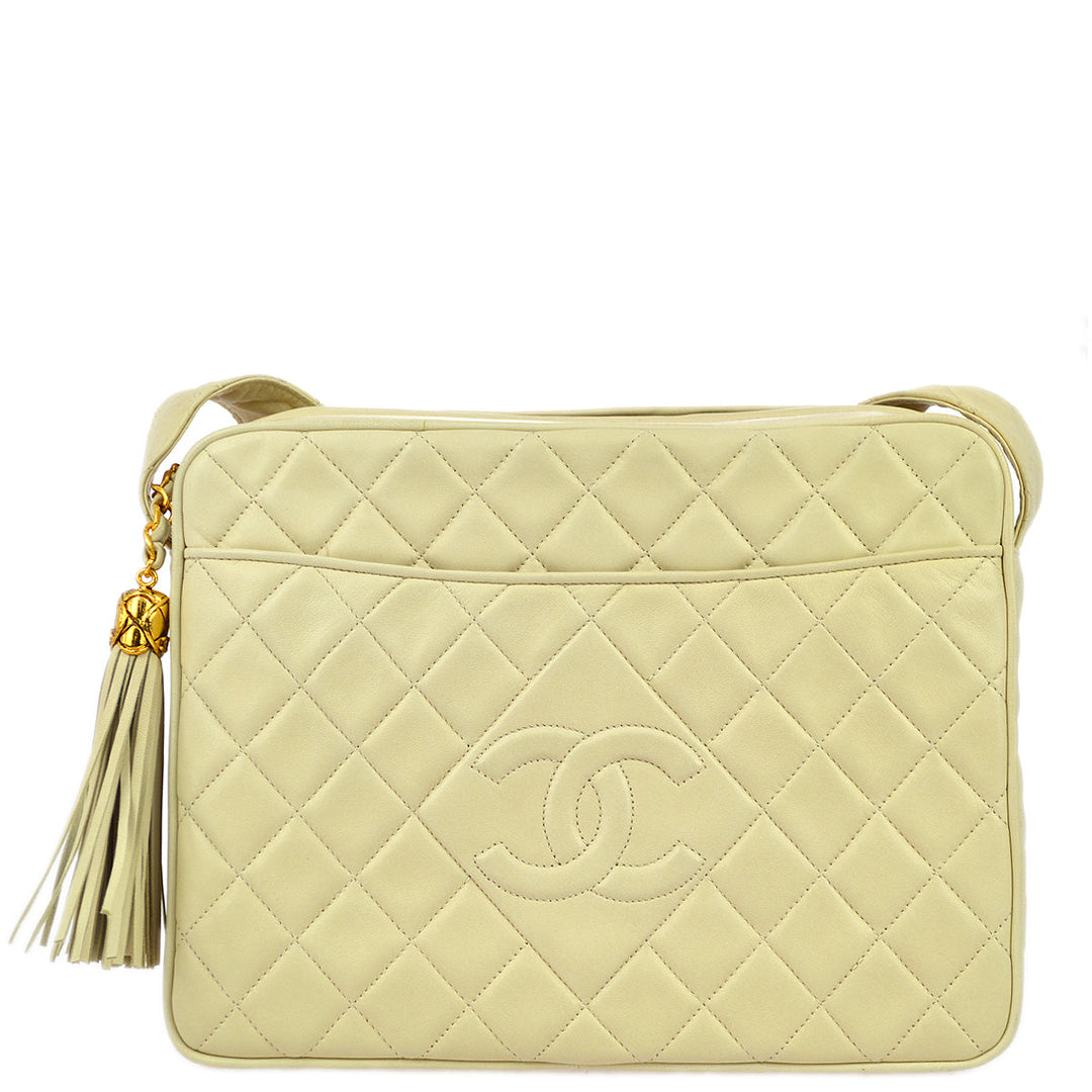 Top Quality Chanel 1989-1991 Ivory Lambskin Camera Bag Large