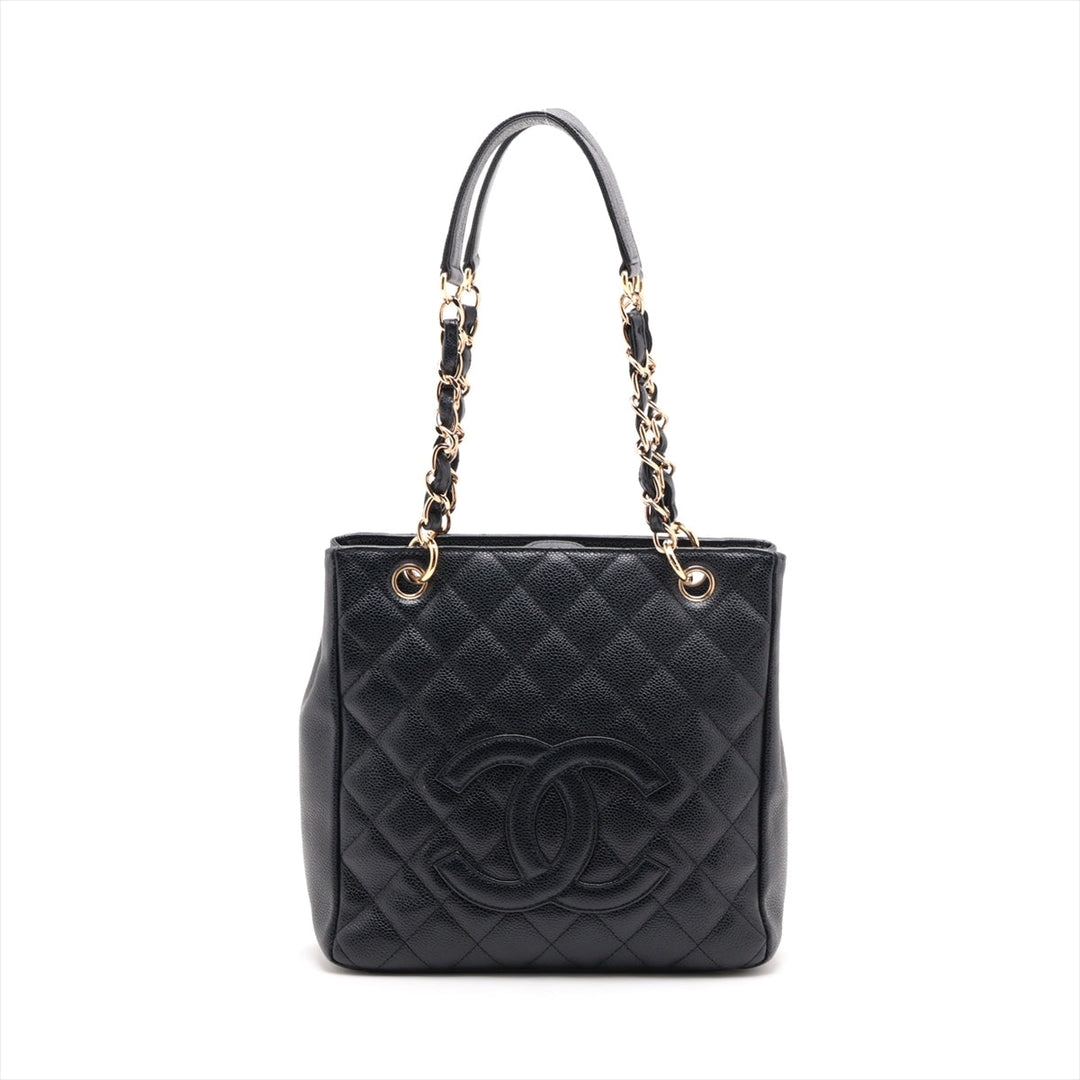 Top Quality Chanel PST Caviar S Tote Top Bag Black Gold  8th