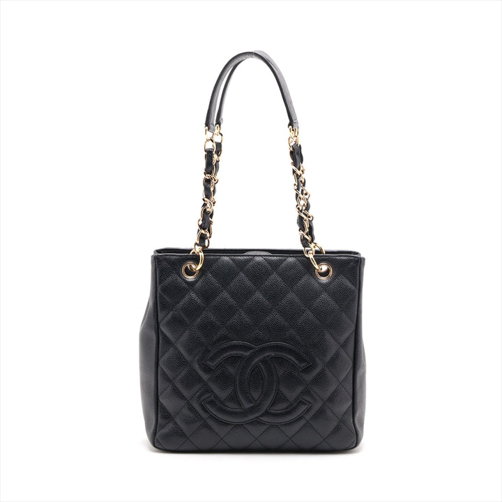 Top Quality Chanel PST Caviar S Tote Top Bag Black Gold  8th