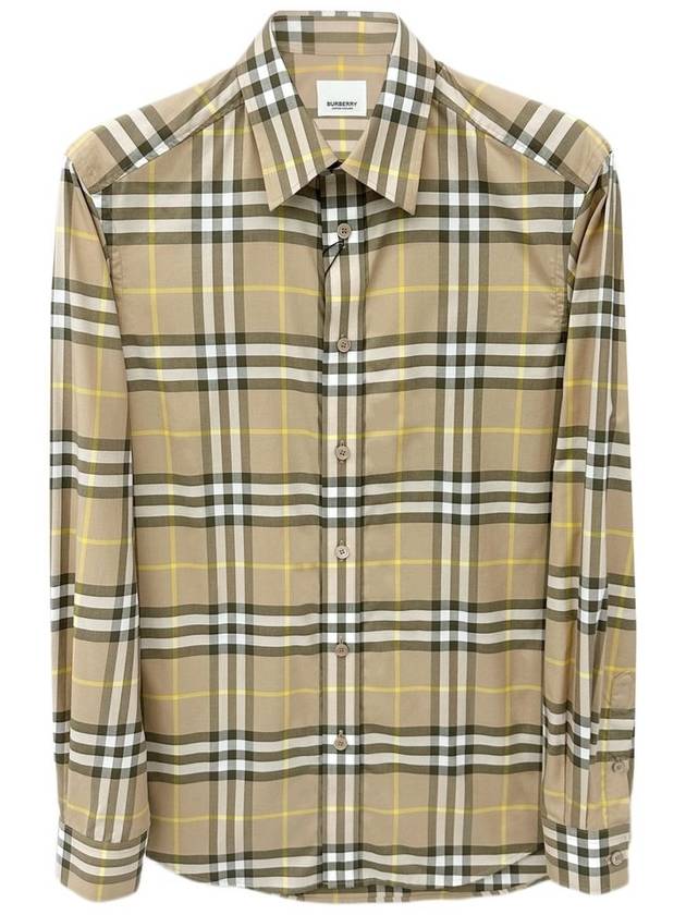 Burberry Men's Check Pattern Long Sleeve Shirt Beige