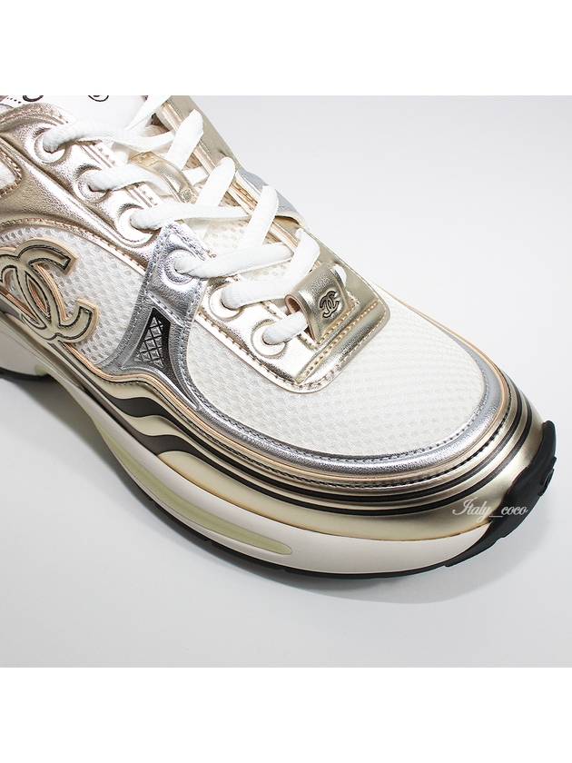 Fabric Laminated Low Top Sneakers Gold Chanel