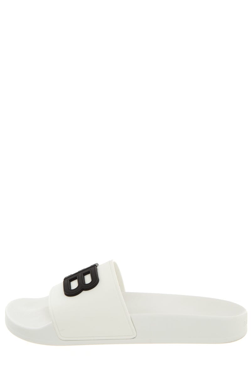 Balenciaga White And Black Logo Pool Slides SZ 37