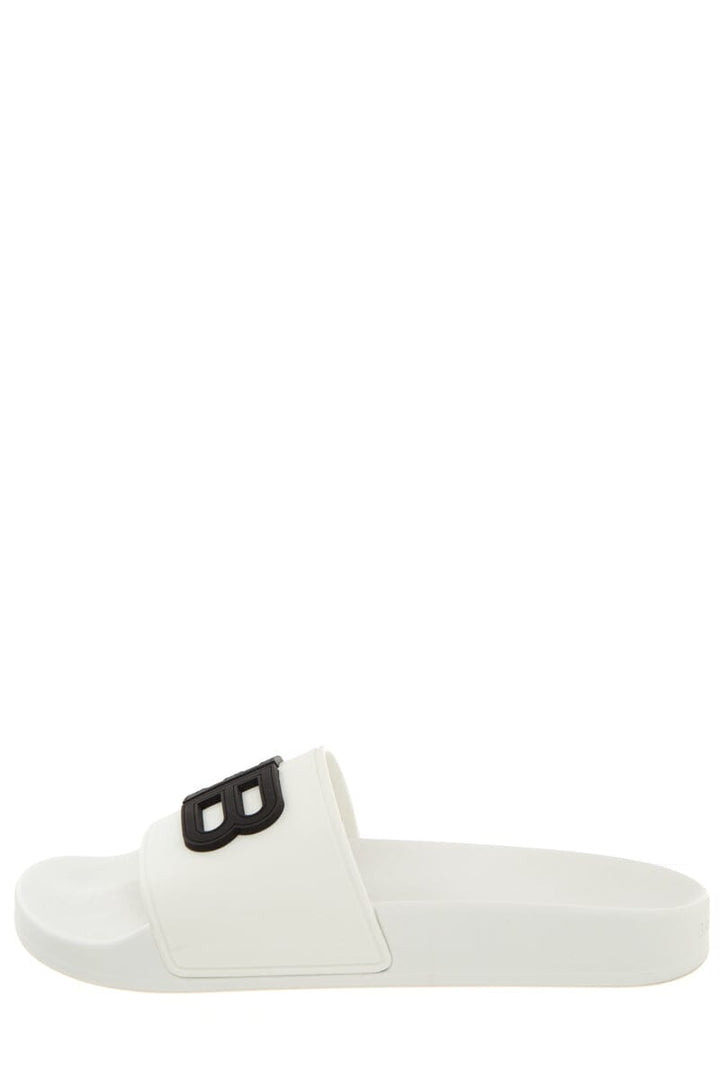 Balenciaga White And Black Logo Pool Slides SZ 37