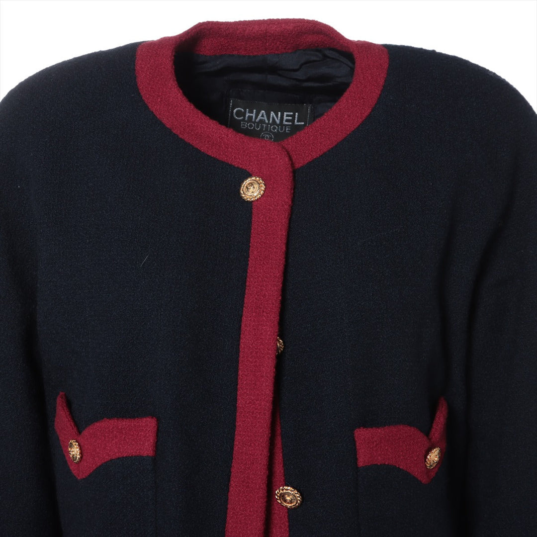 Top Quality Chanel Coconut Button Vintage Wool Setup 34  Navy x Red 20370 Wicker G Button
