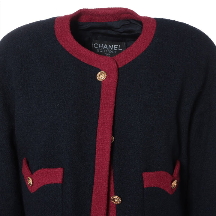 Top Quality Chanel Coconut Button Vintage Wool Setup 34  Navy x Red 20370 Wicker G Button