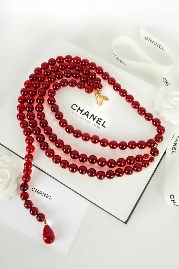 Ceinture de perles rouges Top Quality Chanel 1992