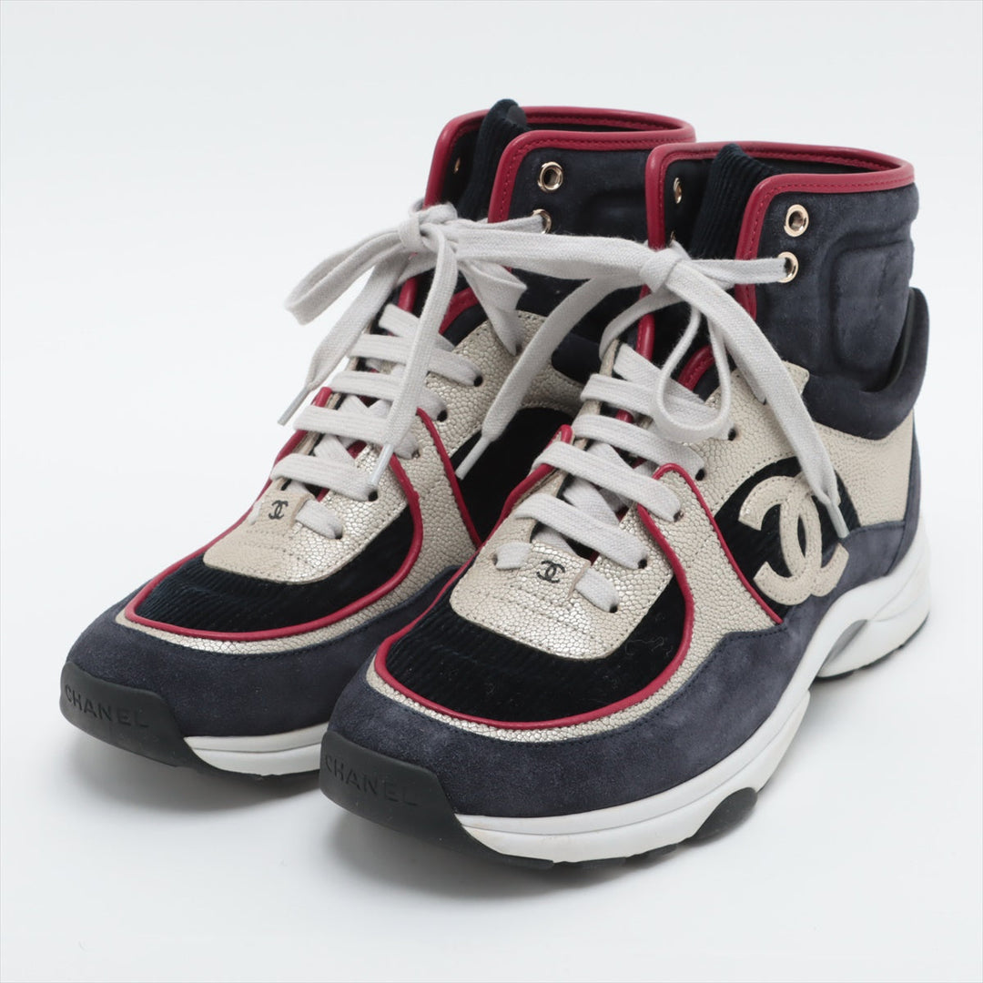 Top Quality Chanel Coco Leather High-Cut Sneaker 37 1/2  Multicolor G34053