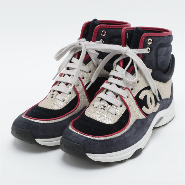 Top Quality Chanel Coco Leather High-Cut Sneaker 37 1/2  Multicolor G34053