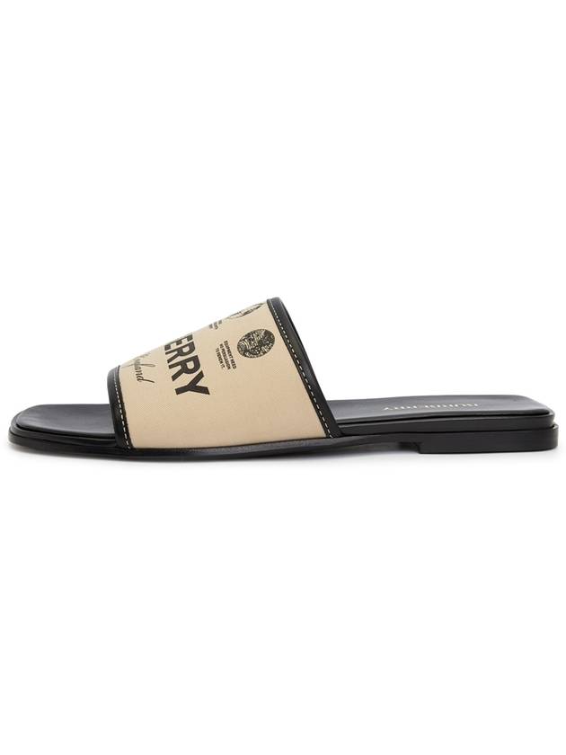 Burberry Label Print Gabardine Leather Slippers Beige