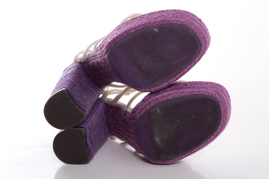 YSL Cream & Purple Jute Woven Heels SZ 35.5