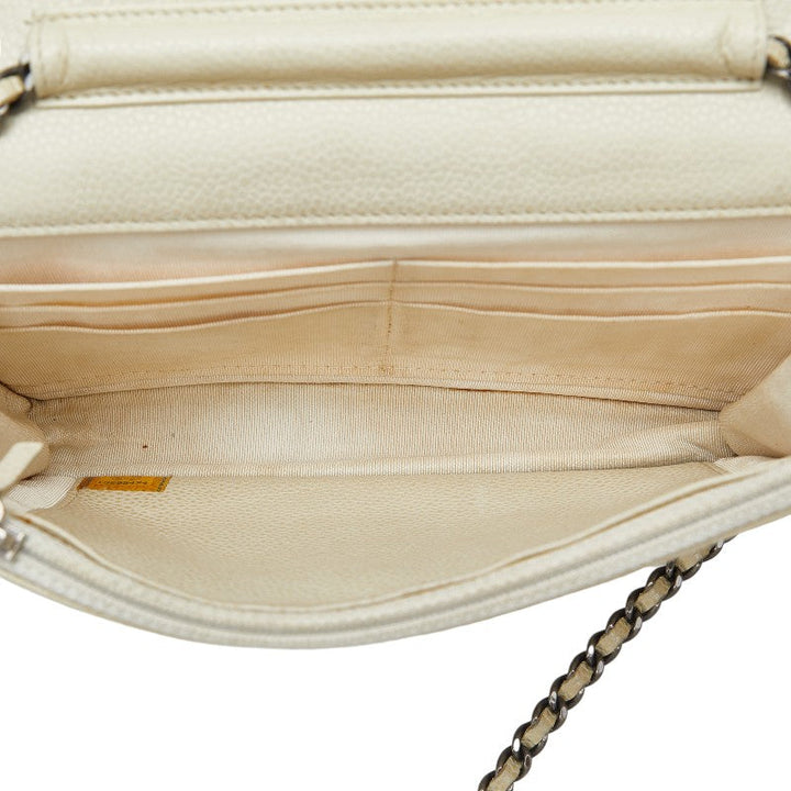Top Quality Chanel Matrasse 2.55 Single Flap Long Wallet Chain Wallet White Caviar S  CHANEL