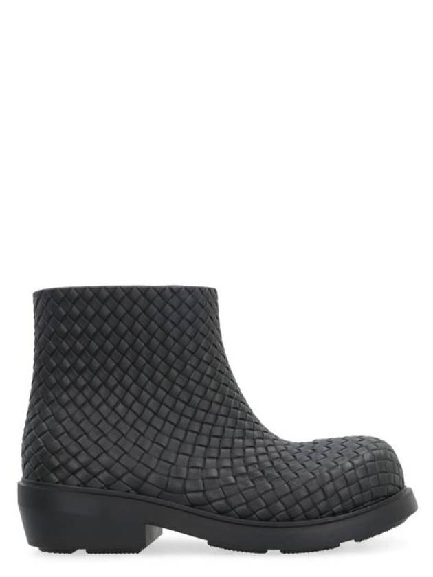Bottega veneta Fireman Intrecciato Leather Ankle Boots Black
