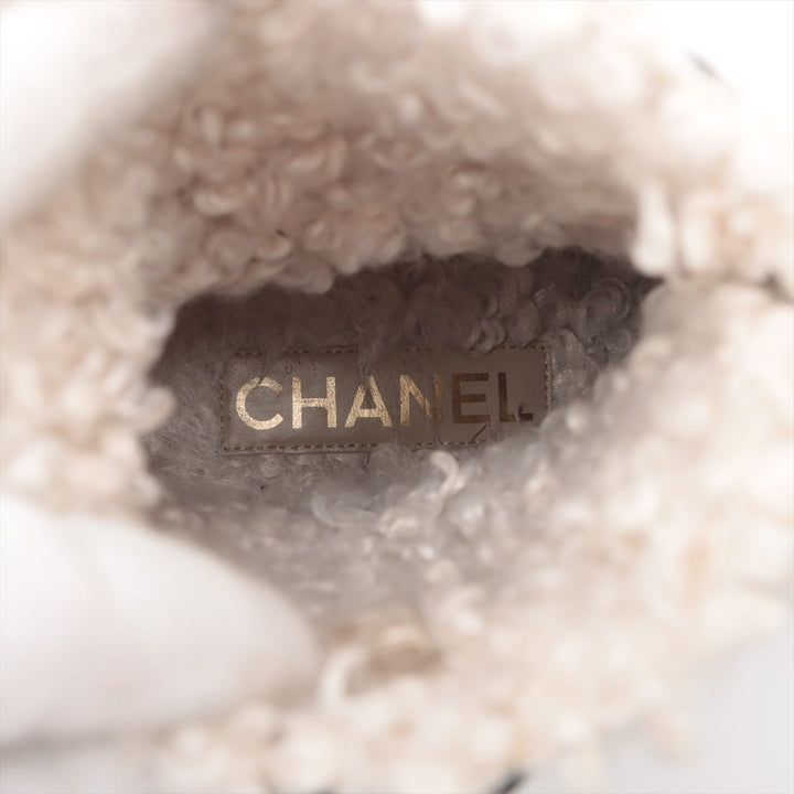 Top Quality Chanel Coco Patent Leather X Fabric Short Boots 36  Black G36702 Double Turn Locks Insol Wool