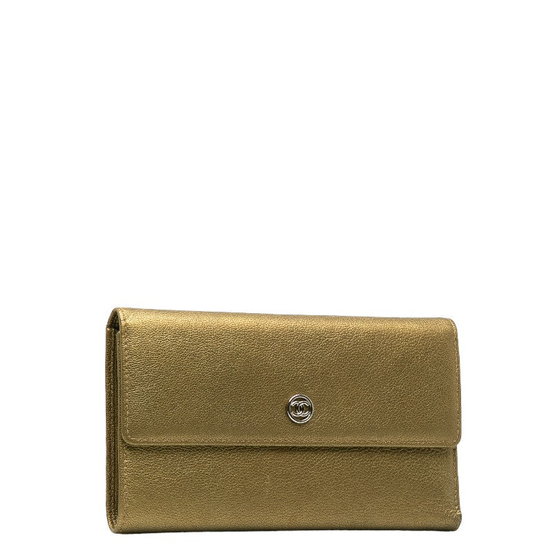 Top Quality Chanel Cocomark Three Folded Wallet Long Wallet Metal Curry Leather  CHANEL