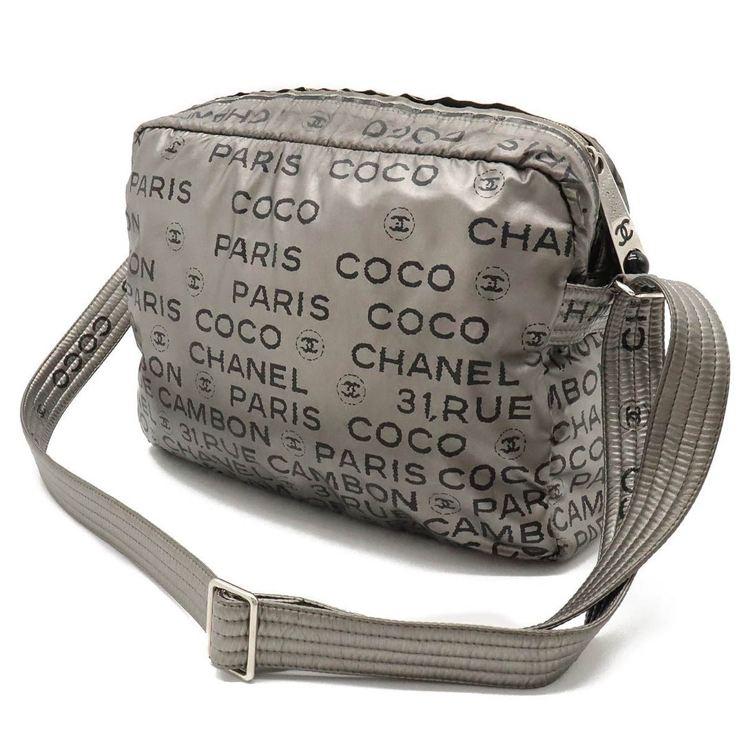 Top Quality Chanel Logo Shoulder Bag  Pochette Nylon Silver Black Silver A46531