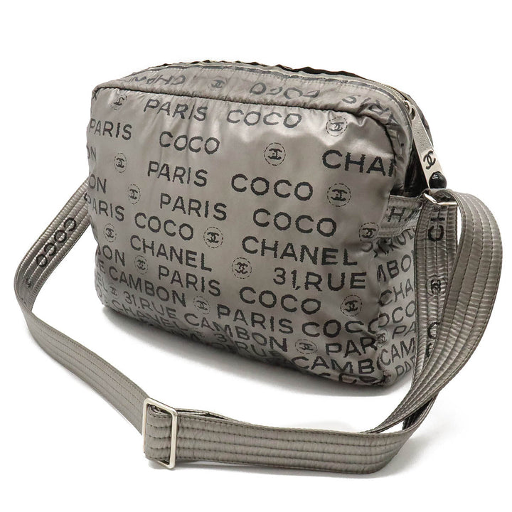 Top Quality Chanel Logo Shoulder Bag  Pochette Nylon Silver Black Silver A46531