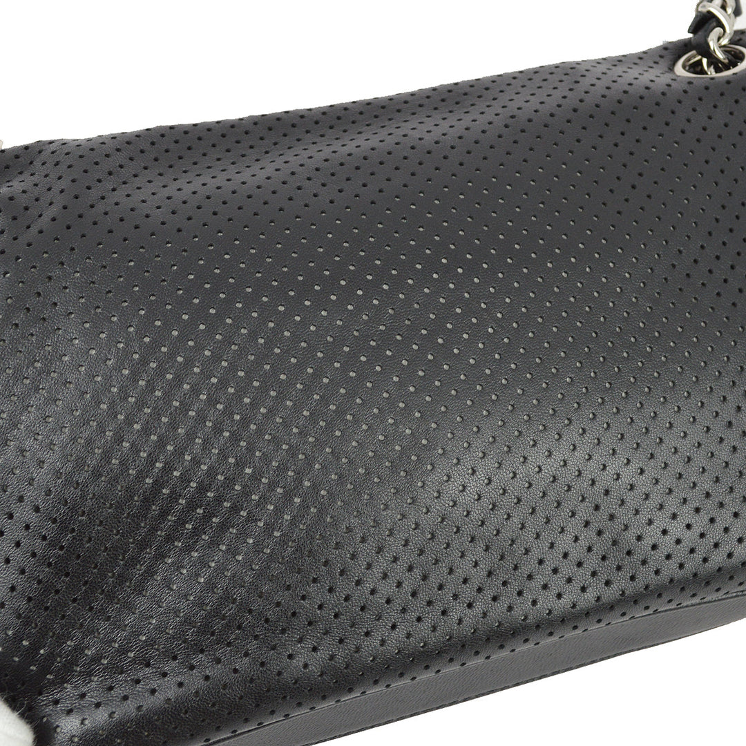 Top Quality Chanel 2008-2009 Black Perforated Lambskin Flap Shoulder Bag