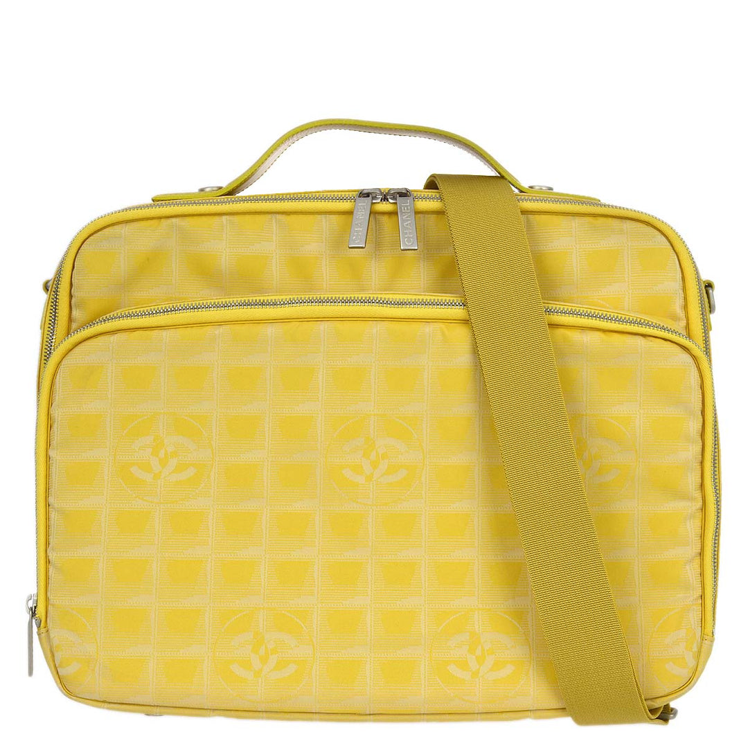 Top Quality Chanel 2001-2003 Yellow Jacquard Nylon New Travel Line Handbag