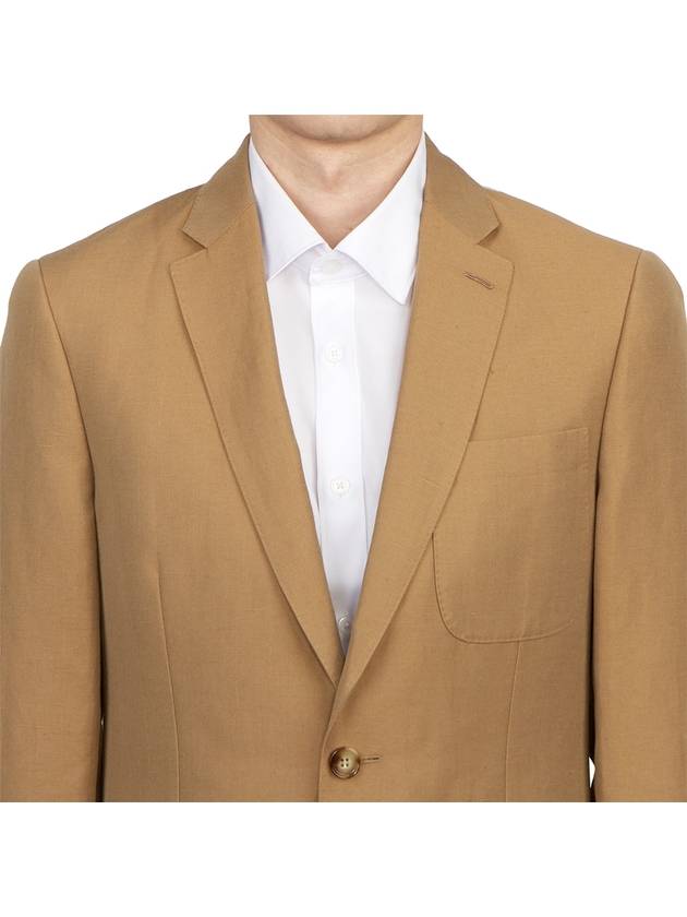 Burberry Slim Fit Unstructured Wool Linen Blend Single Breasted Jacket Camel