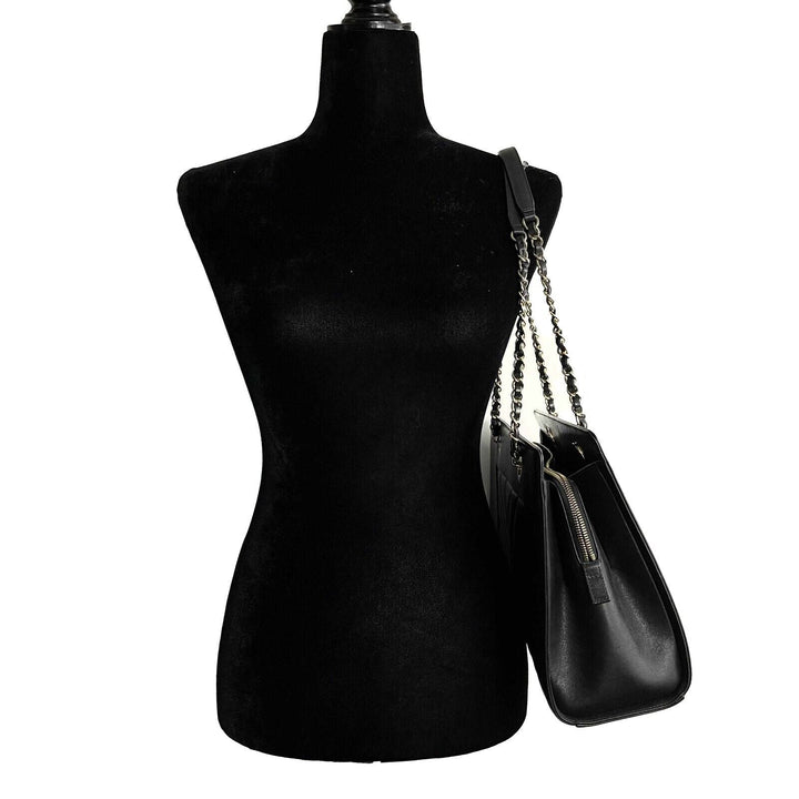 Chanel - Mademoiselle Large Shopping Tote -Black Leather CC Chevron Shoulder Bag
