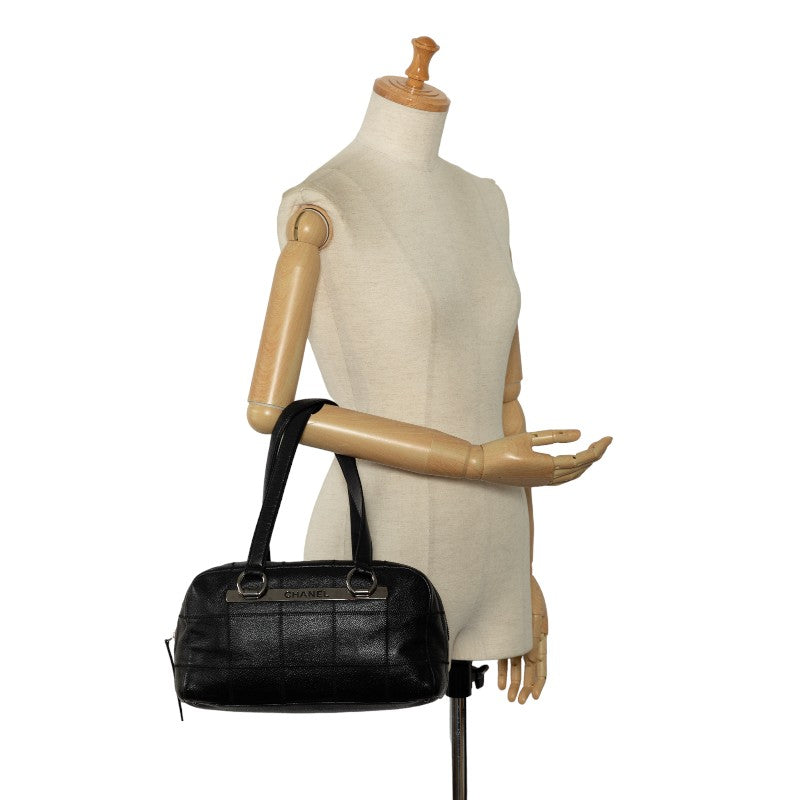 Top Quality Chanel Chocolate Bar Logo  Mini Boston Bag Handbag Black Canvas  CHANEL