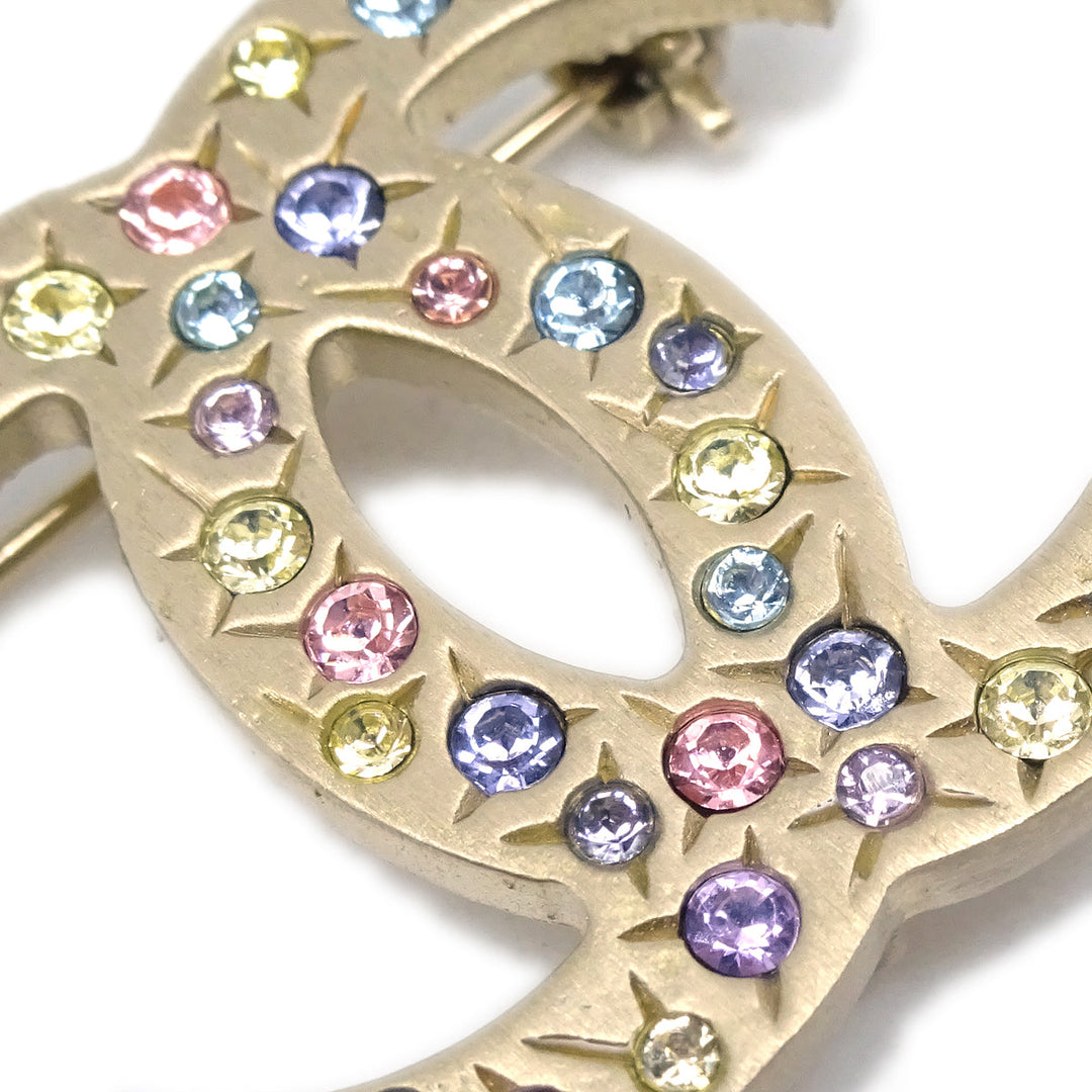 Top Quality Chanel Rhinestone Brooch Pin Gold