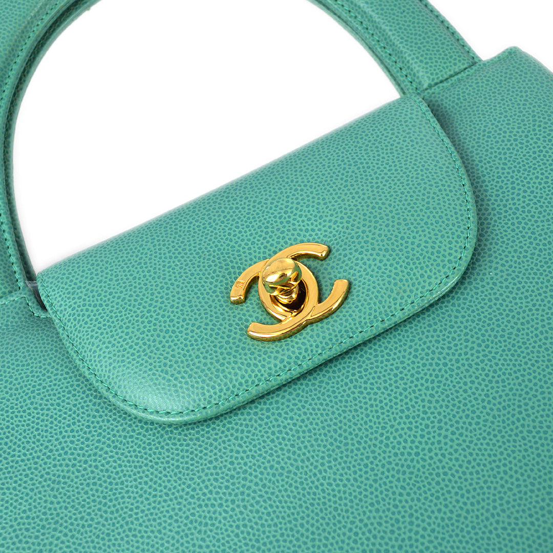 Top Quality Chanel 1997-1999 Green Caviar Small Shopping Handbag