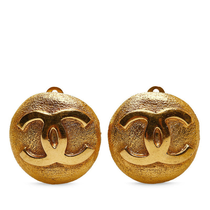 Top Quality Chanel Vintage Coco Mark Round Earrings Gold Plated Women's
