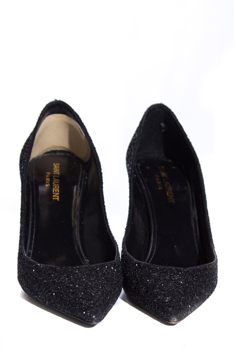 Yves Saint Laurent Black Glitter Zoe Heels SZ 38