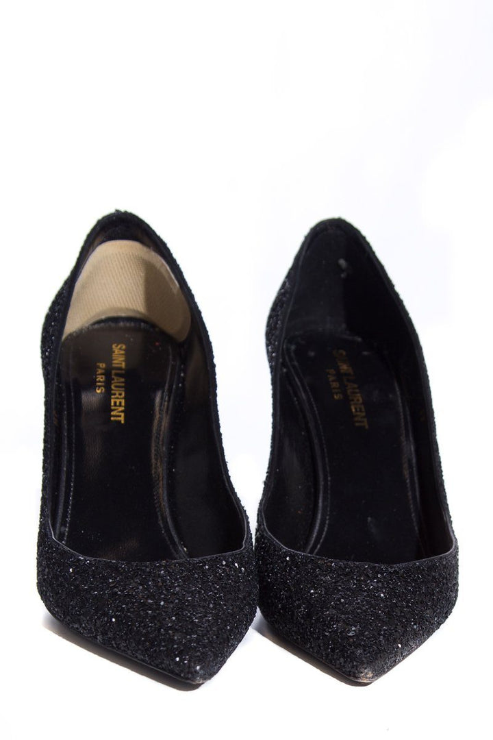 Yves Saint Laurent Black Glitter Zoe Heels SZ 38