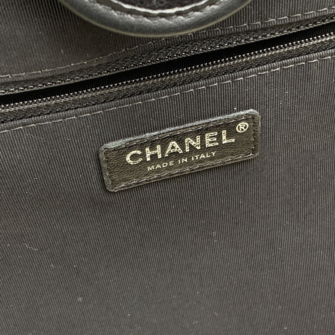 Chanel Black And White Felt Wool Large Deauville Tote Shoulder Bag
