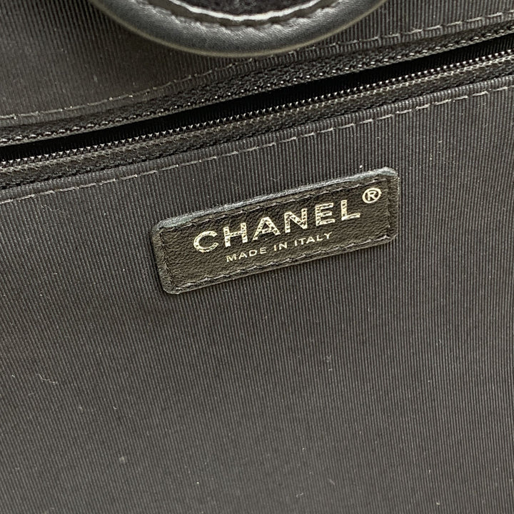 Chanel Black And White Felt Wool Large Deauville Tote Shoulder Bag