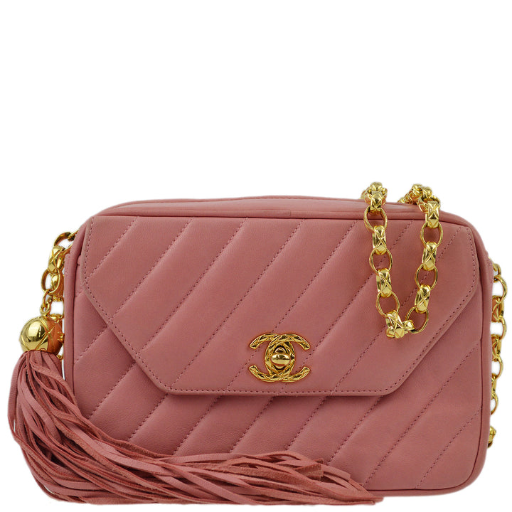 Top Quality Chanel Pink Lambskin Fringe Camera Bag Mini