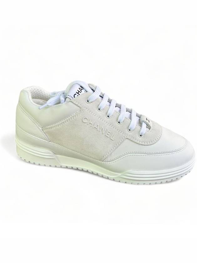 Lettering Two Tone Sneakers Suede Calfskin White Chanel