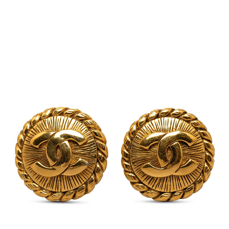 Top Quality Chanel Round Medallion Clip On Earrings Gold Plated Women's