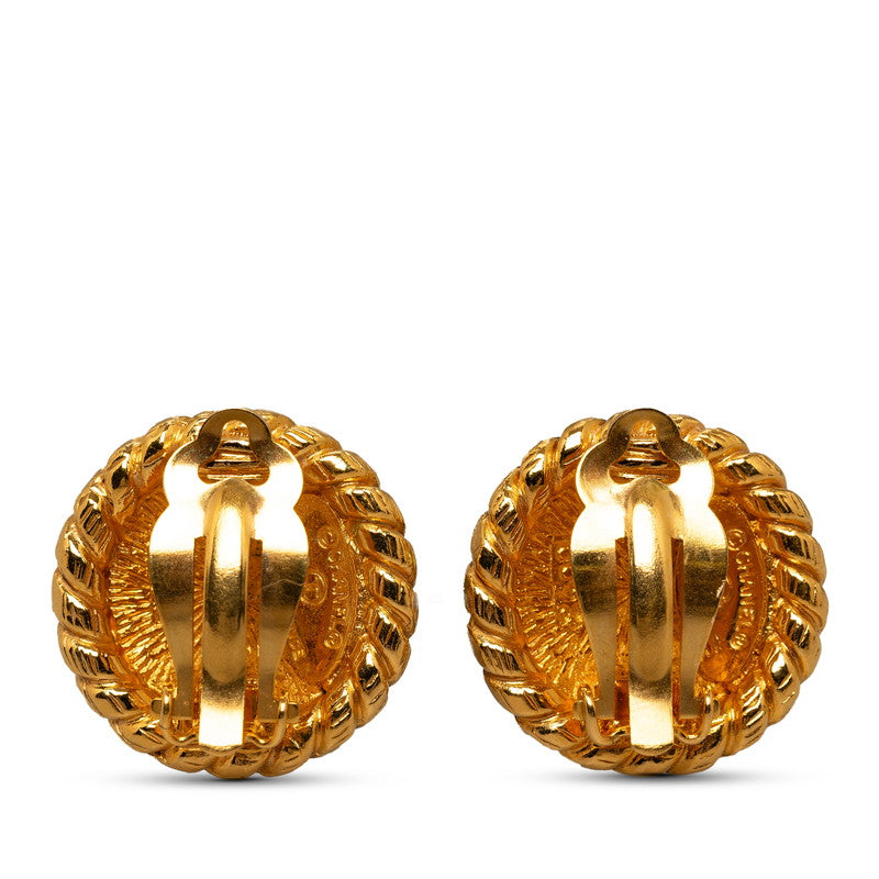 Top Quality Chanel Round Medallion Clip On Earrings Gold Plated Women's