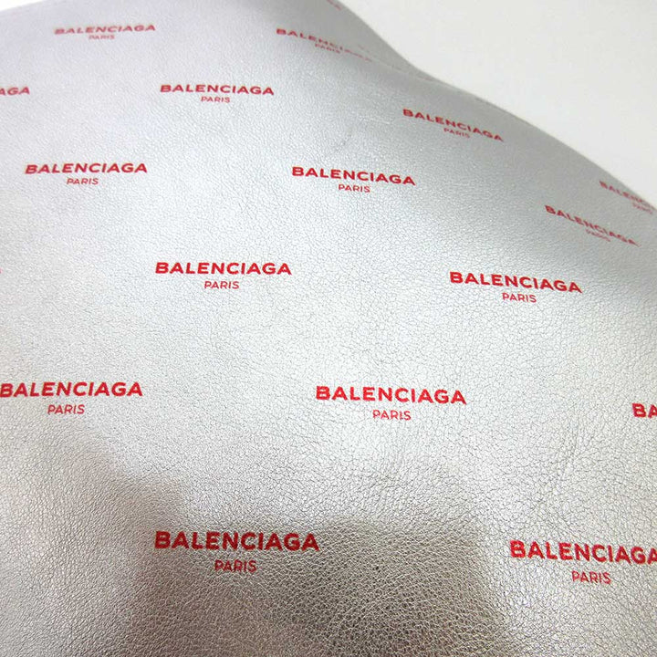 Top Quality Balenciaga Leather Logo Large Clutch Silver