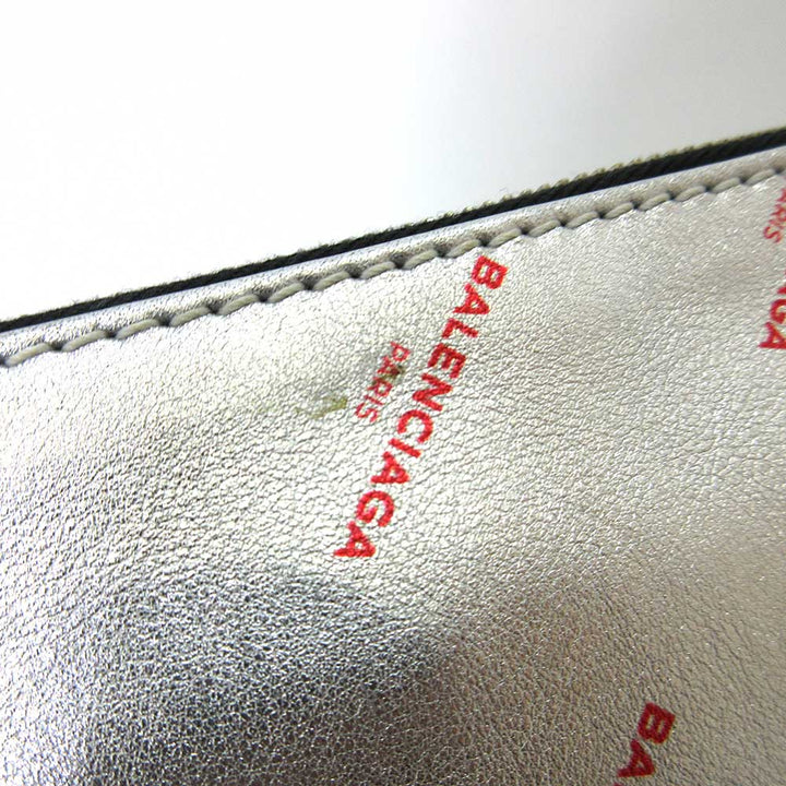 Top Quality Balenciaga Leather Logo Large Clutch Silver